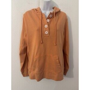 Eddie Bauer Sweatshirt Hooded Henley Button Neckline Women's L Hoodie Orange